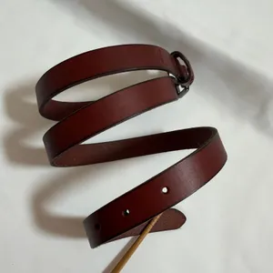 Timberland Brown Leather Belt Skinny Waist X-Stitch Keeper Logo Size M Mahogany thumbnail 2