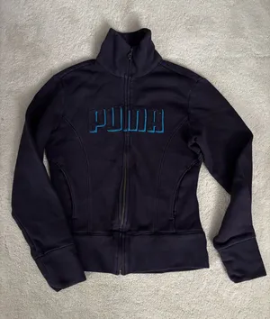 Puma Navy Zip-Up Bomber Jacket with Teal Logo thumbnail 1