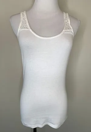 Y2k Aerie White Lace Yoke Racer Tank Top Sz Medium thumbnail 1
