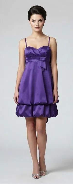 Rory vtg USA Purple Satin Bubble Hem Cocktail Dress Sweetheart‎ Back Bow Mini 6 thumbnail 1