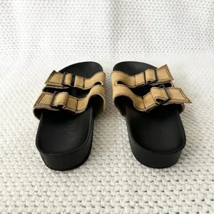 MNG Mango Black Tan Double Buckle Slide Suede Strap Sandals 37 thumbnail 4