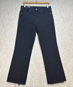 Zara Womens Size 8 Black Minimalist Grunge‎ Raw Hem Cropped Straight Leg Jeans thumbnail 1