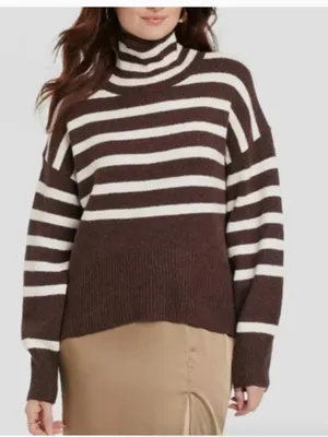 A New Day brown striped mock neck sweater thumbnail 1
