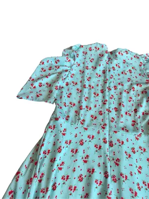 Galon De Blanc Aqua Floral Puff Sleeve Maxi Dress V Neck Ditsy Size 6 Women's thumbnail 10