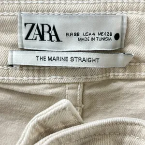 ZARA The Marine Straight High Rise Jeans Women 4 Beige Raw Hem Wide Leg Denim thumbnail 5