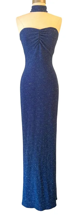Jessica McClintock Gunne Sax Gown Junior 3 Vintage Y2K Glitter Halter Prom Dress thumbnail 1