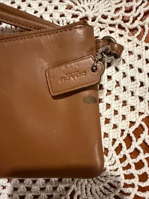 COACH Brown Leather Wristlet Clutch with Logo thumbnail 4