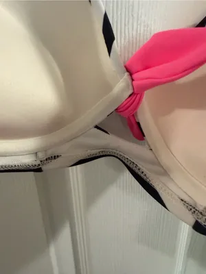 BONGO Black & White Striped Bikini Top with Hot Pink Trim thumbnail 7