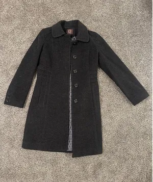 Anne Klein Gray Black Wool Blend Pea Coat Petite 8 thumbnail 1