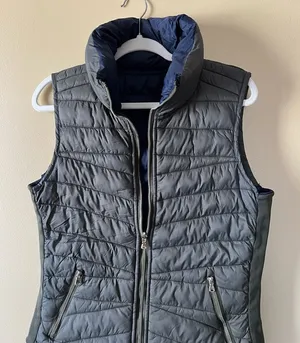 Quilted Reversible Vest in Olive green and Blue thumbnail 1