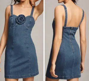 Anthropologie Porridge Rosette Denim Slim Mini Dress, Size XL thumbnail 2