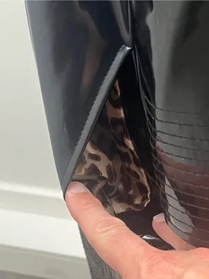 WD NY Black Patent Leather Faux Vinyl Leopard Print Lining Trench Coat Size 8 thumbnail 4