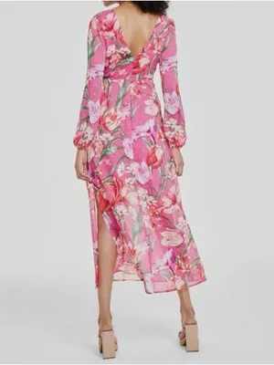 Pink Floral Midi Dress with Front Ring and Cutout Details thumbnail 3