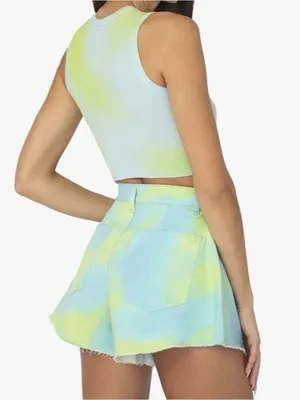 NWT Revolve | WeWoreWhat | Flare Bell Shorts Stretch Denim in Tie Dye Size 26 thumbnail 4
