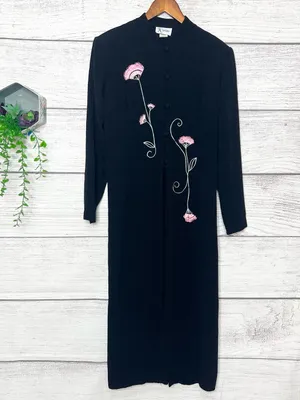 Vintage Black & Pink Floral Embroidered Long Sleeve Dressy Duster Blouse Size 8 thumbnail 11