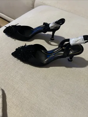 Kenneth Cole New York Umi Pom Pom Pumps, Black Satin. size 7.5, NEW with Box thumbnail 4