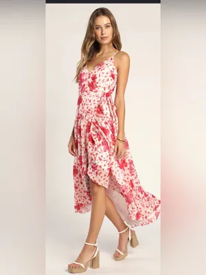 Lulus Floral Print Metallic Ruffled Wrap Maxi Dress size L thumbnail 3