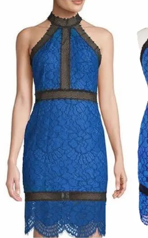Alexis Julianna Royal Blue Black Lace Halter Midi Dress Size M Cocktail Wedding thumbnail 1