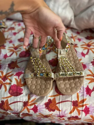 Bejeweled Gold Braided T-Strap Sandals ✨ NWOT thumbnail 2