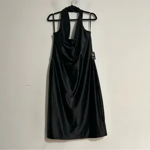 Express Satin Twist Halter Neck Midi Dress in Black Size XL Holiday Formal Event thumbnail 2