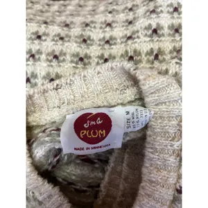 Vintage 80’s I’m a Plum Beige Green Knit Button Down Cardigan Sweater Top Size M thumbnail 4