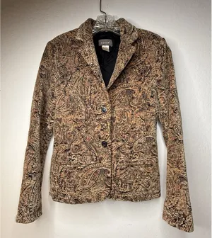 Vintage KENAR Jaquard Blazer Women Size 4 Textured Gold Paisley Boho Chic‎ Art thumbnail 1