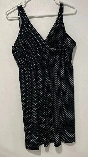 Feathers Black Polka Dot Midi Dress - Size M thumbnail 1