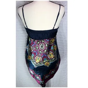 Candies Navy Blue Paisley Satin Handkerchief Hem Bustier Camisole Top Small thumbnail 2