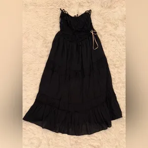 NEW Free People Taking Sides Tiered Cotton Maxi summer Dress Black sz XS thumbnail 8