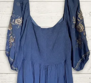Savanna Jane Women's 2X Blue Embroidered Boho Tunic Dress | Rayon Lined | 3/4 Sleeve | Excellent Pre-Owned thumbnail 6