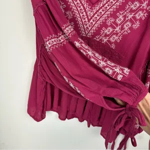 American Eagle Embroidered Boho Top Sz XL Pink Balloon Sleeves thumbnail 10