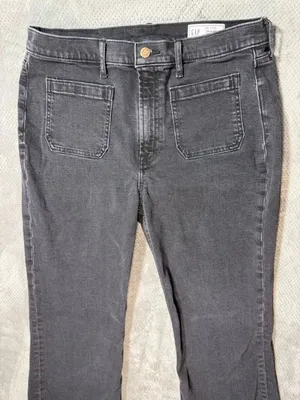 GAP ’70s Flare High Rise Jeans Women’s 31/12R Black Wash Patch Pocket Stretch De thumbnail 4