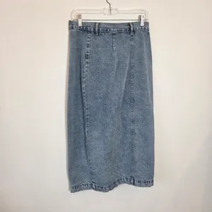 SheIn Denim Maxi Skirt Offset Buttons Medium Wash Casual Modest Clean Girl Country M thumbnail 7