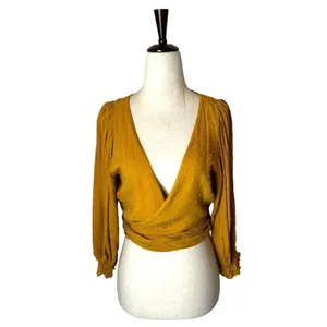 Auguste The‎ Label Shirt Women 4 Yellow Ocher Swiss Dot Frida Wrapped Blouse thumbnail 2