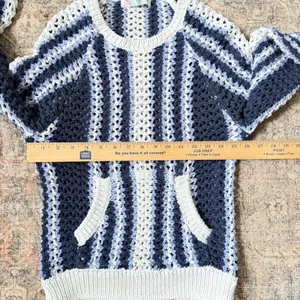 Free People Dayton Beach Navy White Striped Open Knit Crochet Sweater XS thumbnail 8