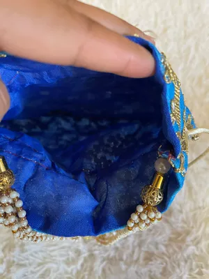 Sky Blue Drawstring Bag/Purse/Pothli thumbnail 3