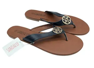 SandalUp Womens Sandals Faux Leather Thong Slides Flip Flops Black Size 10 thumbnail 1