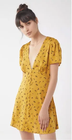 Urban Outfitters Jen Floral Empire Waist Button Down Mini Dress, S thumbnail 1