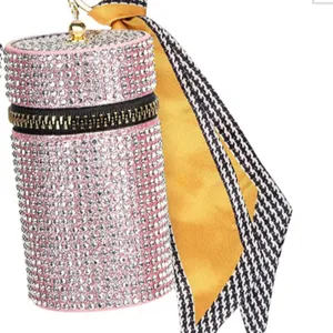 Womens Pink Bling Lipstick Case Bag Charm with Twilly in Pink thumbnail 3