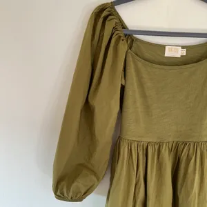 Heddie Puff Sleeve Babydoll Cotton Poplin Mini Dress Lichen Green thumbnail 4
