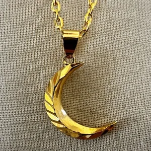 Gold tone Crescent Moon Necklace thumbnail 2