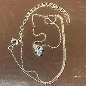 Disney 18” Adjustable Silver Chain Necklace Mickey Head Icon Blue Stone .25” thumbnail 1