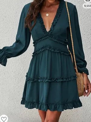 Ruffle Layer Green Dress thumbnail 1