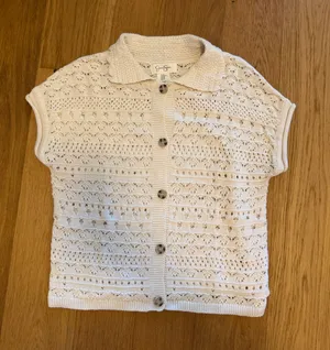 Jessica Simpson Cream Open-Knit Button Front Short Sleeve Cardigan thumbnail 1