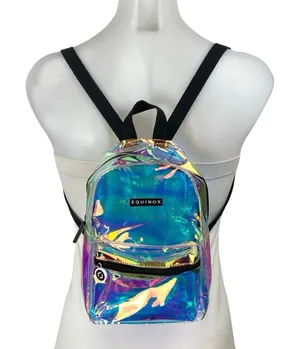 Equinox Women's Metallic Transparent Hologram Iridescent Waterproof Backpack OS thumbnail 1