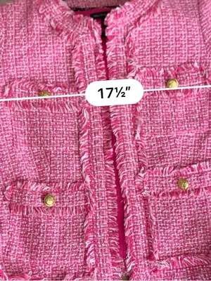 Saks Fifth Avenue Tweed Jacket XS Pink Frayed Trim Open Front Blazer thumbnail 15