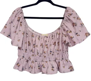 268 | Altar'd State Pink Floral Peasant Top Smocked Waist Boho Large‎ thumbnail 1