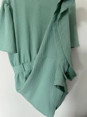 Style Haven Boutique Green Textured V-Neck Short Sleeve Romper with Pockets Size thumbnail 4