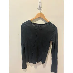 We The Free Free People Faded Black Lettuce Edge Long Sleeve Top Large thumbnail 3