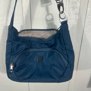 Lewis N. Clark Blue and Beige Inside Secura Anti-Theft Messenger Bag EUC thumbnail 4